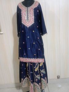 Embroidered Navy Blue Kurta Set