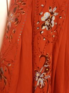 Red Ethnic skirt with Floral Handpaint