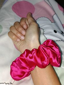 Bright Pink Satin Scrunchie