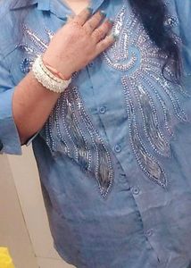Blue Denim Shirt with Rhinestone Wings
