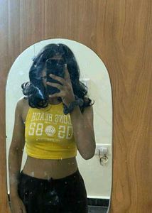 Yellow "Long Beach" Graphic crop Top