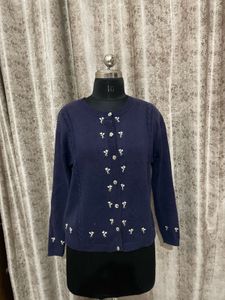 Imported Navy blue embroidered cardigan