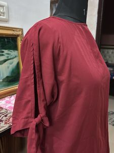Maroon Tie-Sleeve Top