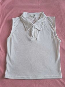 Sleeveless White Polo Top