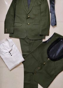 Olive Green 3-Piece Suit with shirt & tie