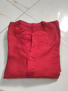 Red Mandarin Collar Shirt