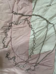 y2k silver waist chain heart belt