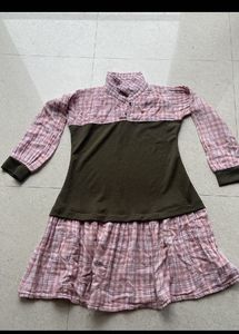 Girls Plaid &amp; Solid Color Dress