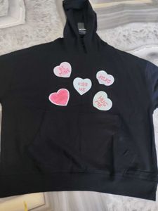 Black Hoodie with Heart Graphics