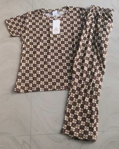 Brown Checkered Night Suit