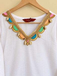 White Kurta with Floral Print