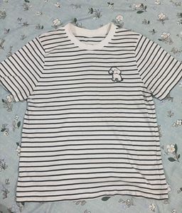 Striped T-Shirt with Cute Dog Patch