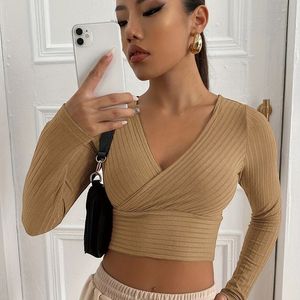 forever 21  Tan Ribbed Long Sleeve Crop Top