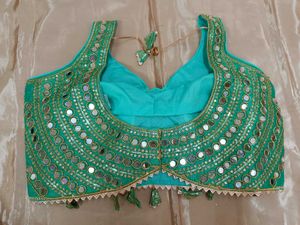 Sea Green Sequins And Mirror Work Blouse