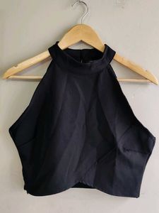 TULIP CUT HALTER NECK BLACK CROP TOP