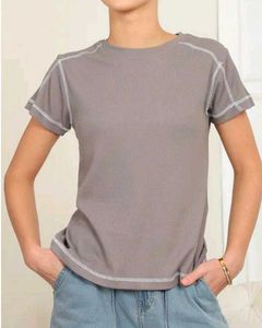 Casual Grey T-Shirt with White Stitching