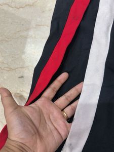 Stylish Black Track Pants with Red &amp; White Stripes
