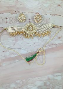 Pearl Choker Necklace with Earrings