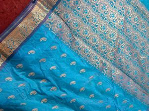 Turquoise Saree with Gold Weave