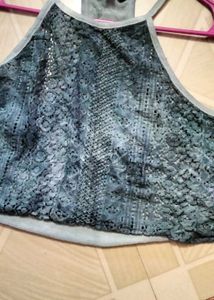 Stylish Grey Lace Crop Top