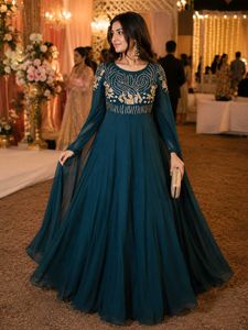Elegant Teal Embroidered Anarkali Gown