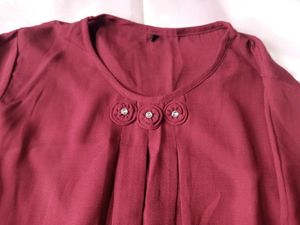 Korean Elegant Maroon Bell Sleeve Top