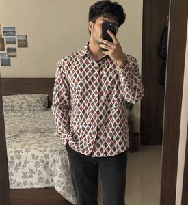 Men's Diamond Pattern Printed Shirt Kurta