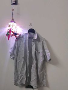 Linen dusty blue Men's Short Sleeve Button-Down Sh