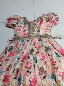 Sandal pink green Floral Flared gown..
