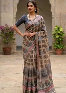 Elegant Beige Saree with Floral Print