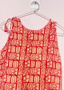 Stylish Red Block Print Sleeveless Kurta