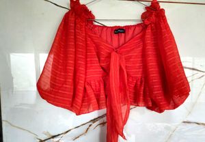 Chic Orange Tie-Front Crop Top