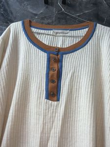 Cream Ribbed Knit Top for Women