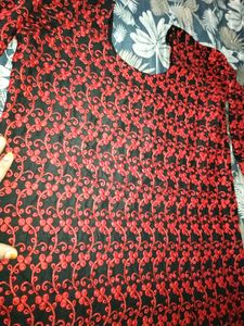 Black &amp; Red Embroidered Full Kurta❤️