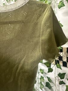 Olive Green Lace Trim Crop Top