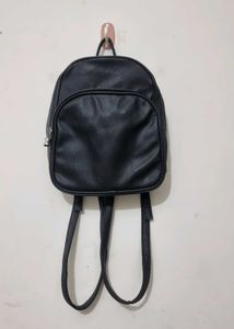 Black Faux Leather Mini Backpack