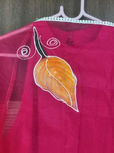 Rani Hand Painted Dupatta Suit Set