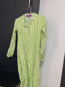 Green &amp; White Striped Kurta