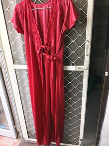 Red Lace Trim Nightgown 2 way tieup