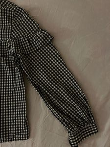 Black &amp; White Gingham Ruffle Top