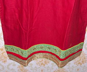 Red Kurta with Embellished Neckline
