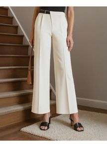 Elegant Cream Wide Leg Pants with Belt