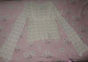 Cream Crochet Bell Sleeve Top