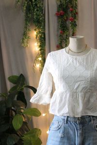 White Embroidered Peplum Top
