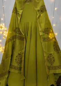 Beautiful Lime Green Anarkali Suit with Dupatta