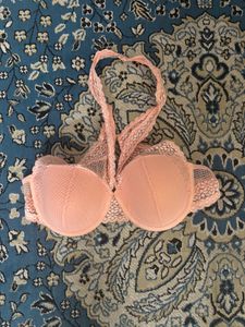 Pink Lace Trim Halter Bra