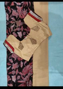 Designer Beige Blouse with Floral Saree