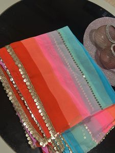 Vibrant Striped Saree with Sequins + Blouse