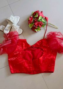 Stunning Red Blouse with Ruffle Sleeves