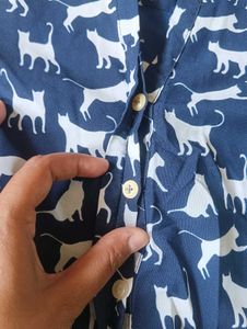 Cute Cat Print Navy Blue Top